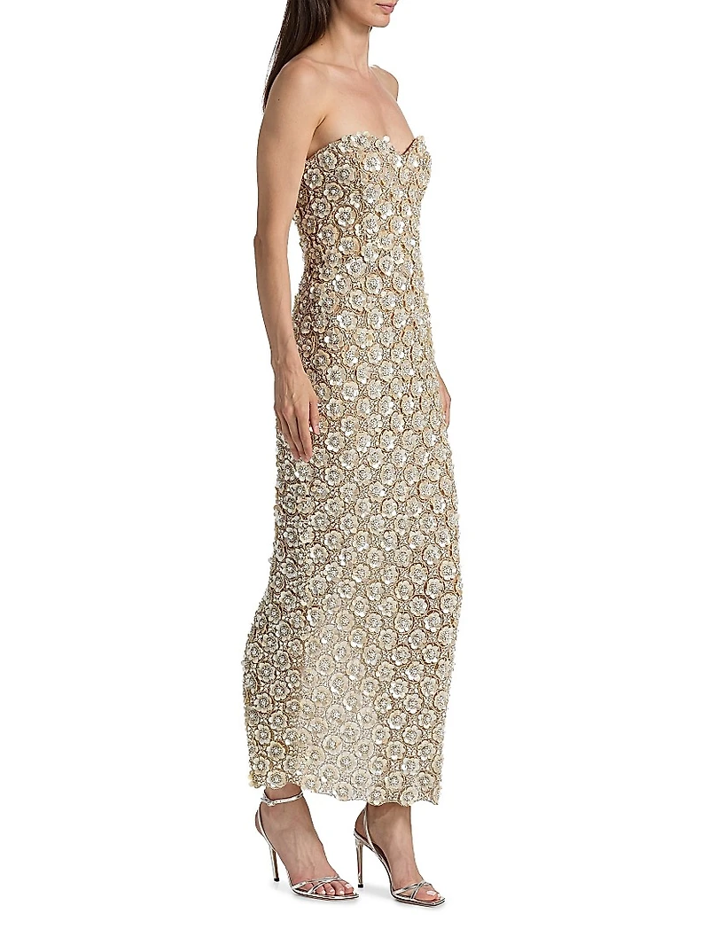 Mother-of-Pearl Embroidered Strapless Gown