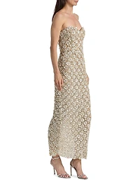 Mother-of-Pearl Embroidered Strapless Gown