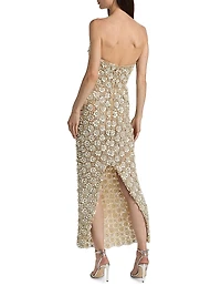 Mother-of-Pearl Embroidered Strapless Gown