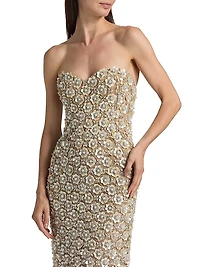 Mother-of-Pearl Embroidered Strapless Gown