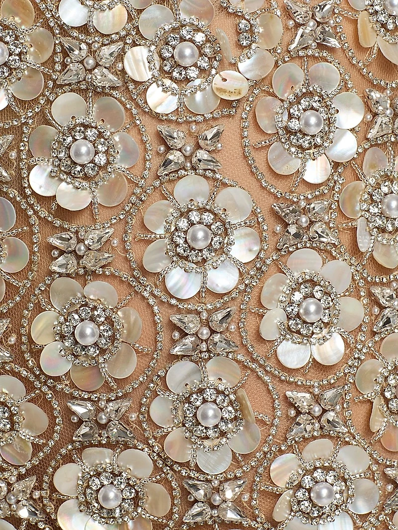 Mother-of-Pearl Embroidered Strapless Gown