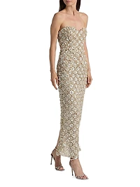 Mother-of-Pearl Embroidered Strapless Gown