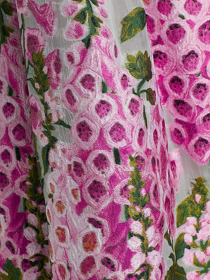 Foxgloves-Embroidered Organza Off-the-Shoulder Tea-Length Dress
