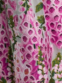 Foxgloves-Embroidered Organza Off-the-Shoulder Tea-Length Dress