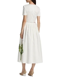 Foxgloves & Dandelion Stretch-Cotton Poplin Midi-Dress