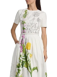 Foxgloves & Dandelion Stretch-Cotton Poplin Midi-Dress