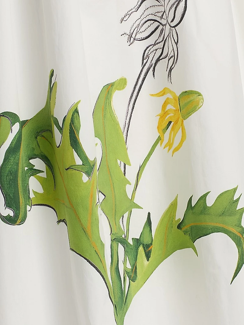 Foxgloves & Dandelion Stretch-Cotton Poplin Midi-Dress