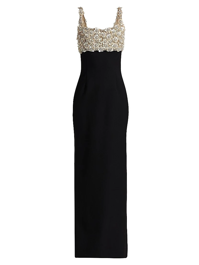 Mother-of-Pearl Embroidered Bustier Gown