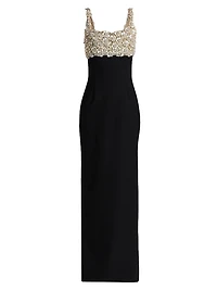 Mother-of-Pearl Embroidered Bustier Gown