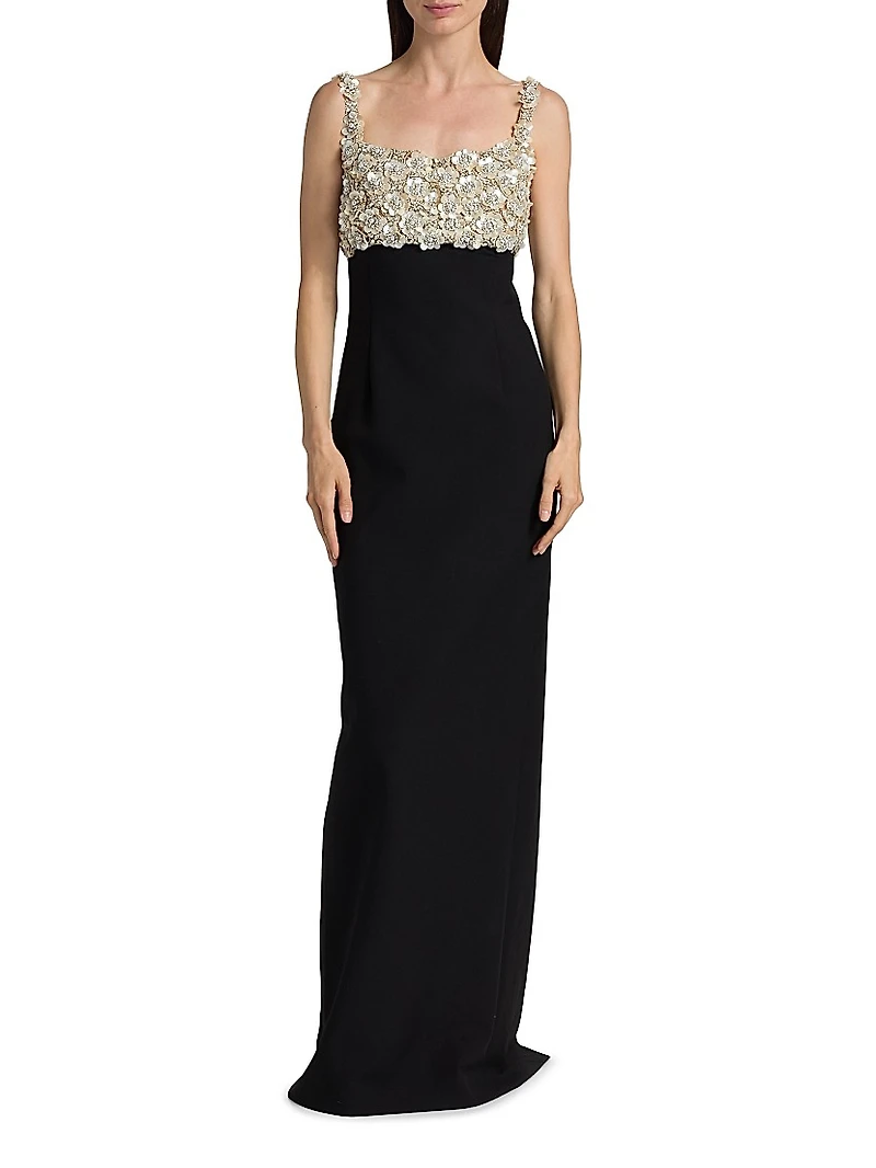 Mother-of-Pearl Embroidered Bustier Gown