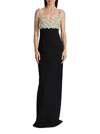 Mother-of-Pearl Embroidered Bustier Gown