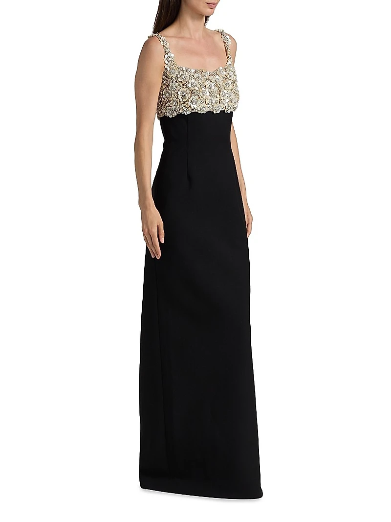 Mother-of-Pearl Embroidered Bustier Gown