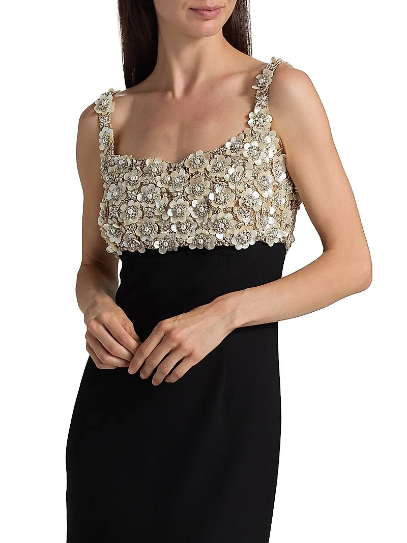 Mother-of-Pearl Embroidered Bustier Gown