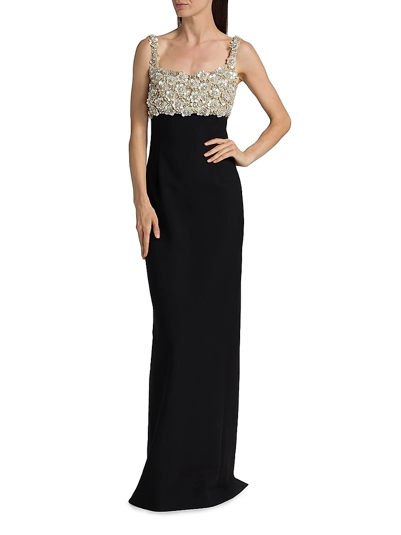 Mother-of-Pearl Embroidered Bustier Gown