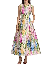 Foxgloves Jacquard A-Line Midi-Dress