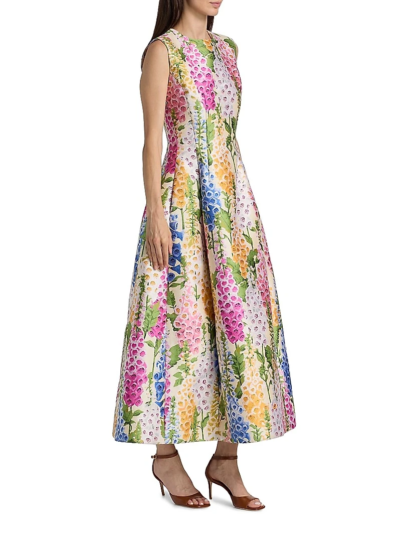 Foxgloves Jacquard A-Line Midi-Dress