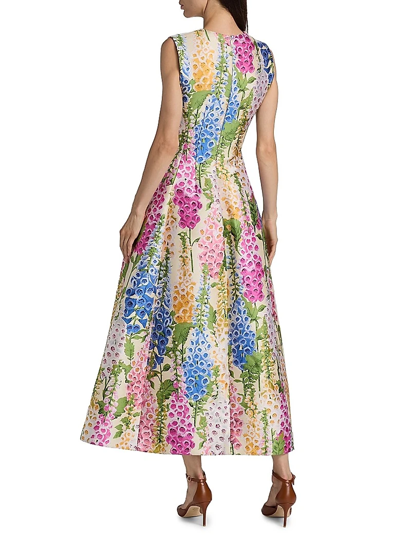 Foxgloves Jacquard A-Line Midi-Dress