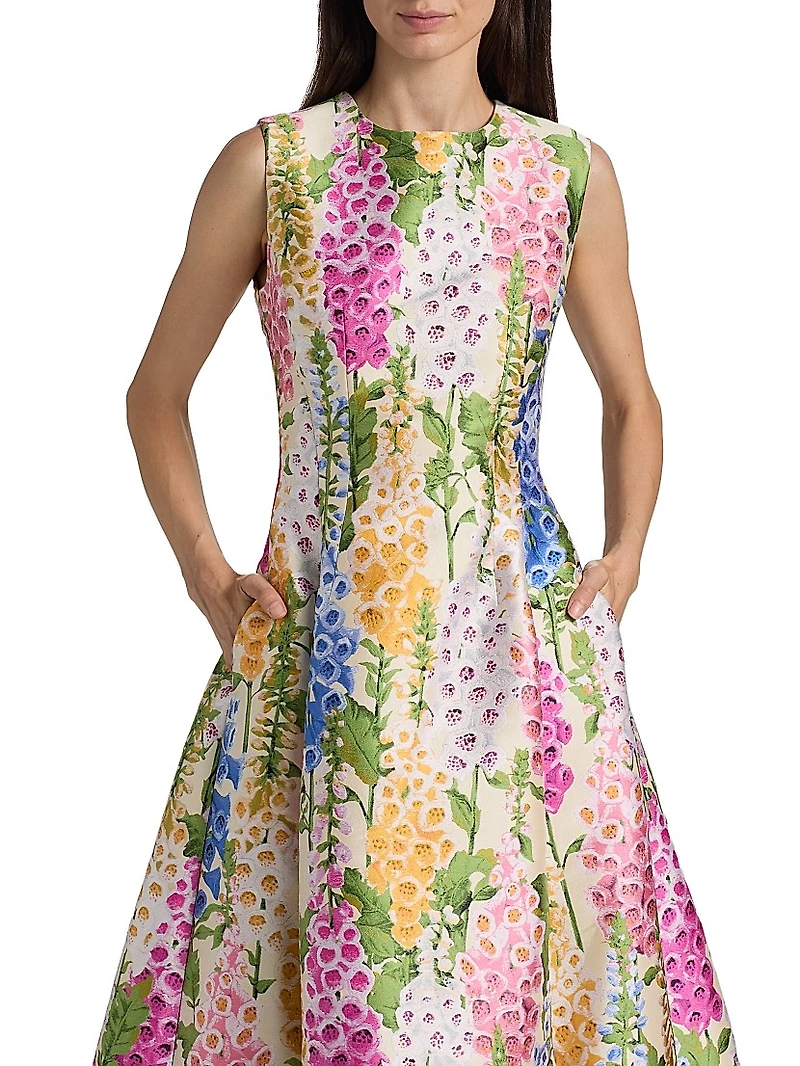 Foxgloves Jacquard A-Line Midi-Dress