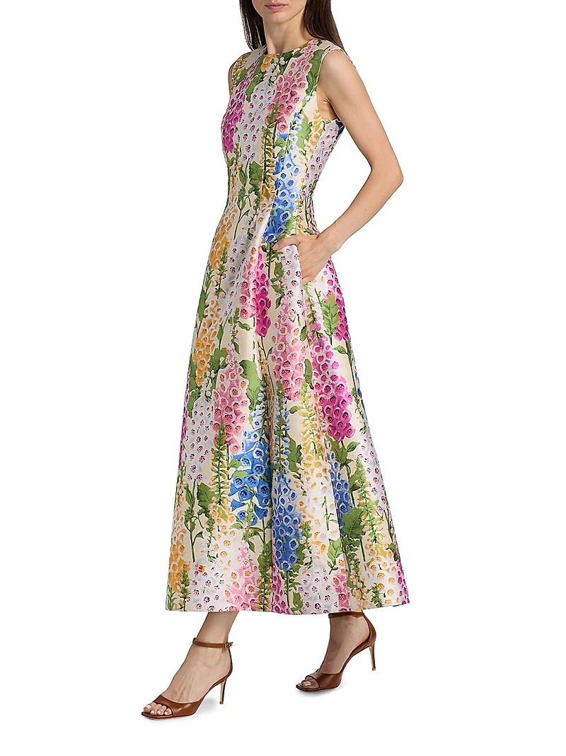 Foxgloves Jacquard A-Line Midi-Dress