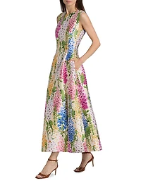 Foxgloves Jacquard A-Line Midi-Dress