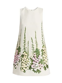 Foxglove-Embroidered Tweed Shift Minidress