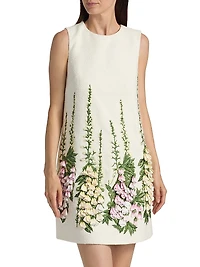 Foxglove-Embroidered Tweed Shift Minidress