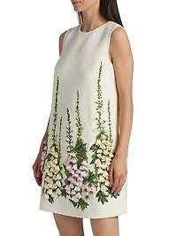 Foxglove-Embroidered Tweed Shift Minidress
