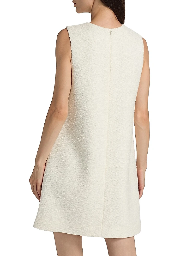 Foxglove-Embroidered Tweed Shift Minidress