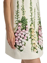 Foxglove-Embroidered Tweed Shift Minidress
