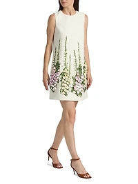 Foxglove-Embroidered Tweed Shift Minidress