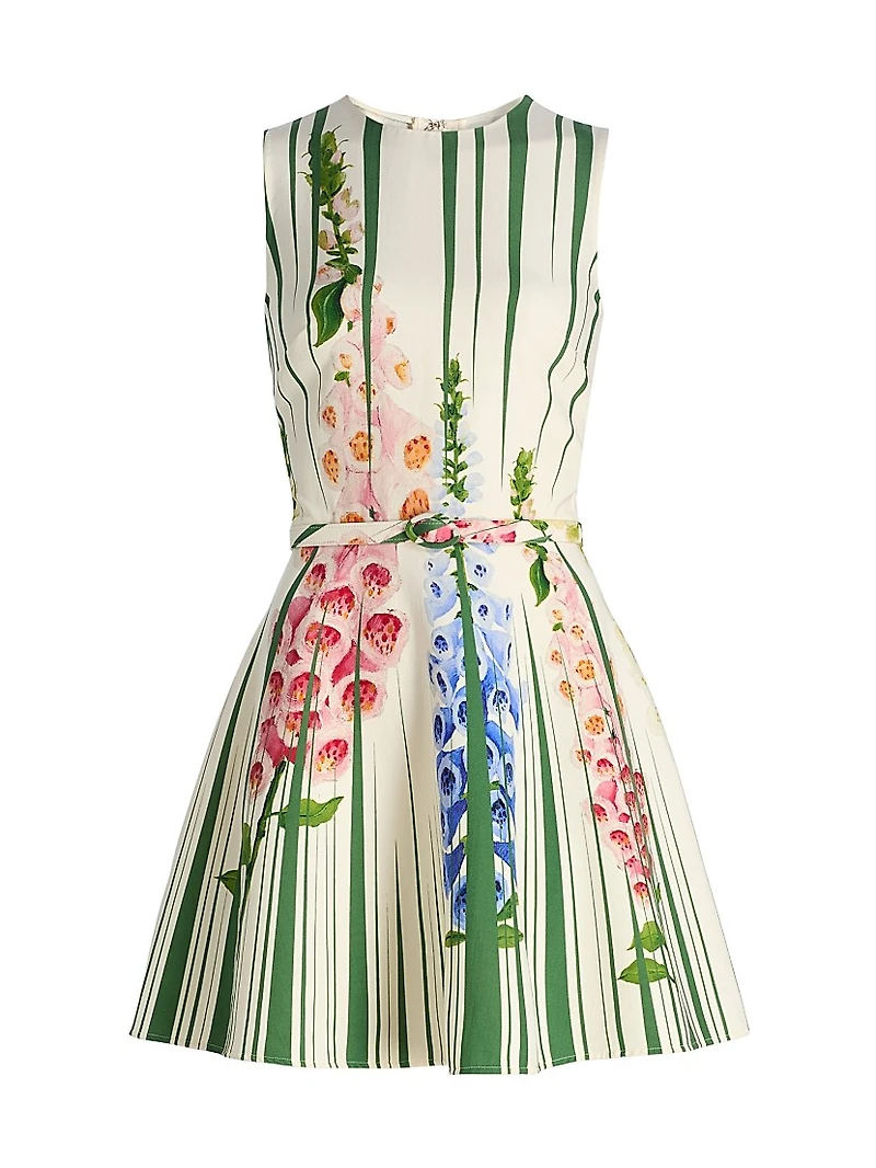 Pleated Foxgloves-Print Minidress