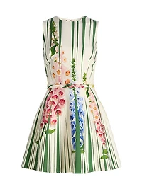 Pleated Foxgloves-Print Minidress