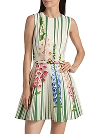 Pleated Foxgloves-Print Minidress