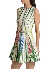 Pleated Foxgloves-Print Minidress