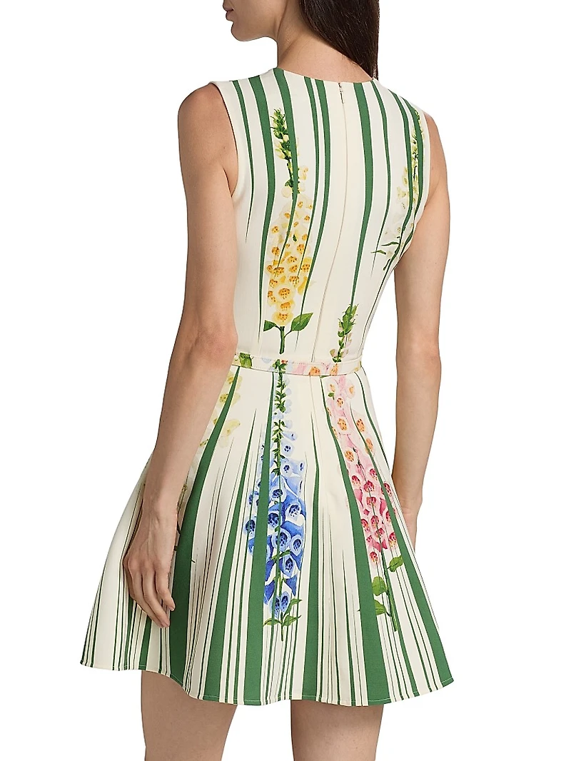 Pleated Foxgloves-Print Minidress