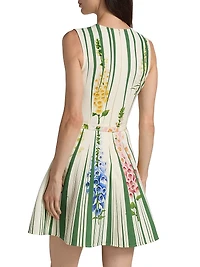 Pleated Foxgloves-Print Minidress