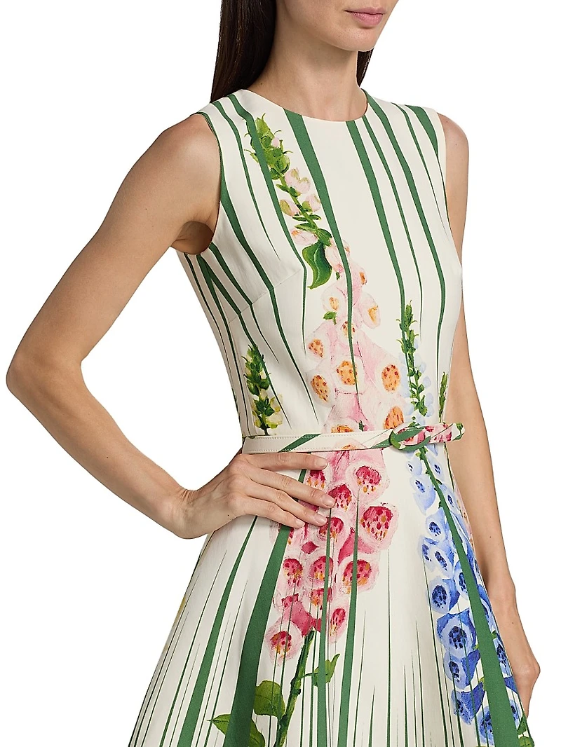 Pleated Foxgloves-Print Minidress