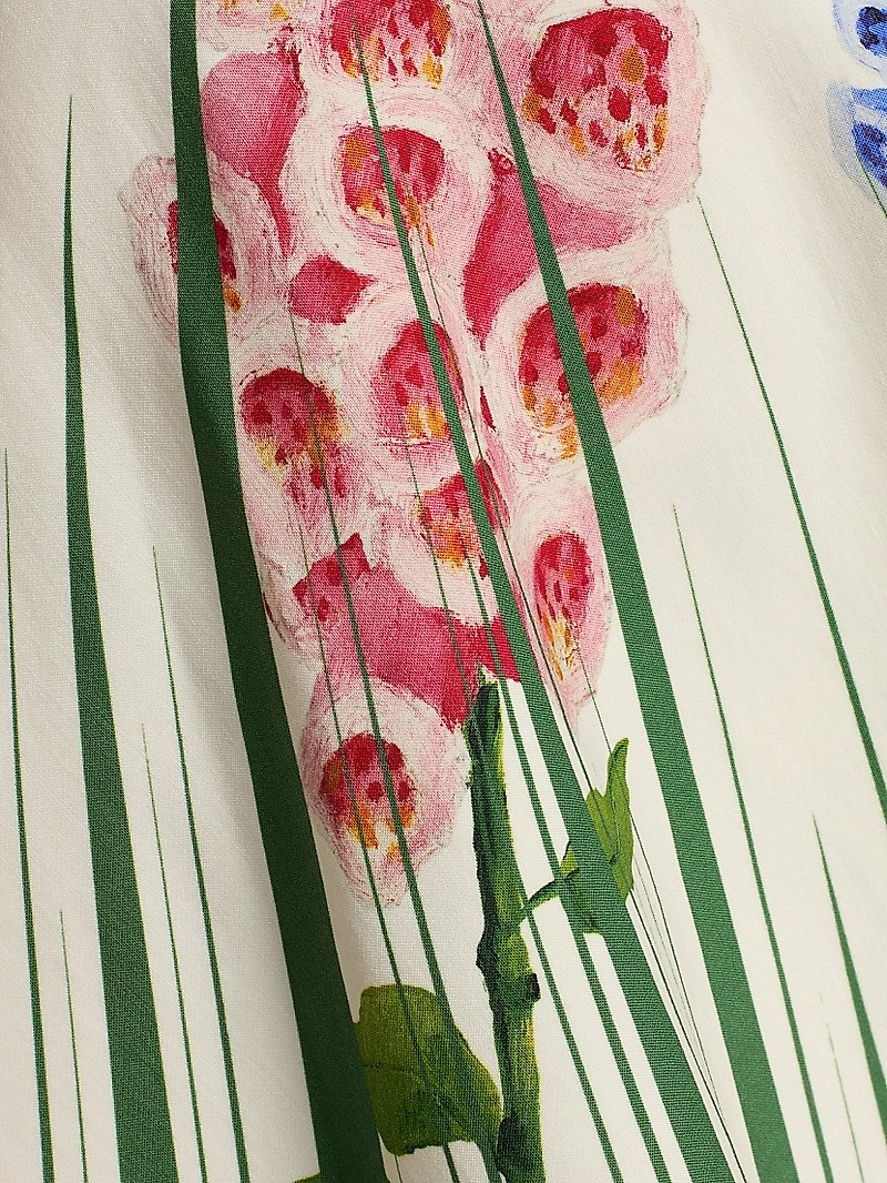 Pleated Foxgloves-Print Minidress