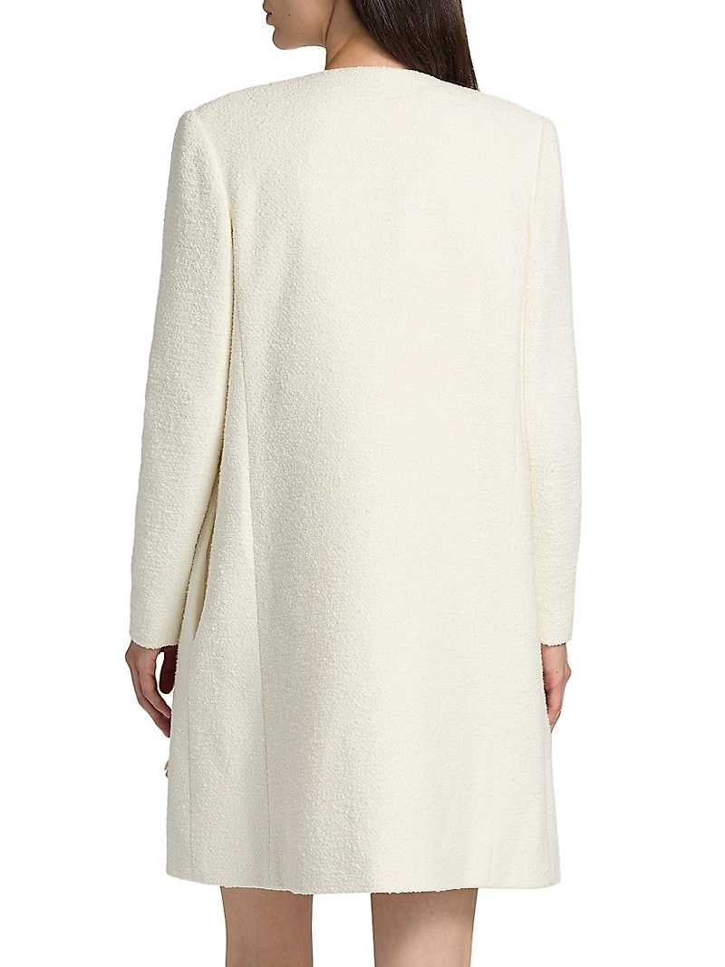 Foxglove-Embroidered Tweed Coat