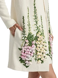 Foxglove-Embroidered Tweed Coat