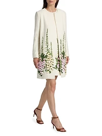 Foxglove-Embroidered Tweed Coat