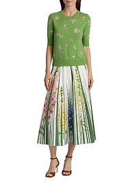 Embellished Floral Cluster-Embroidered Wool Sweater