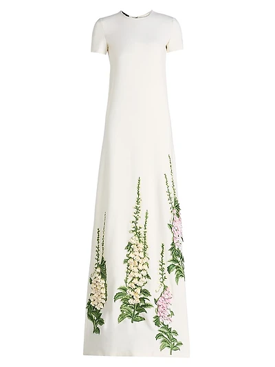 Foxglove-Embroidered Caftan Gown