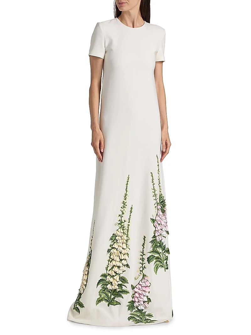 Foxglove-Embroidered Caftan Gown