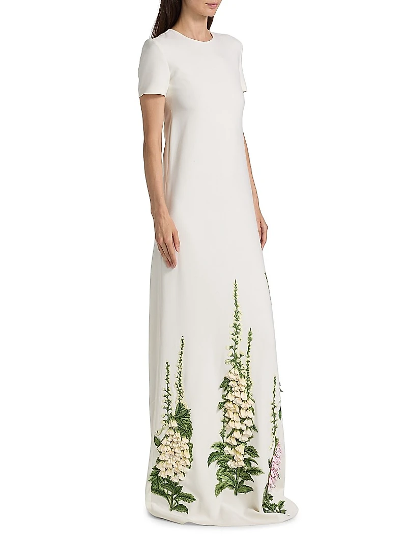 Foxglove-Embroidered Caftan Gown