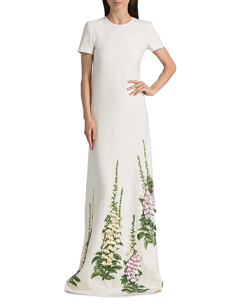 Foxglove-Embroidered Caftan Gown