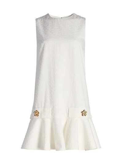 Oscar Chain-Detail Cotton Flounce-Hem Minidress