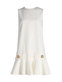 Oscar Chain-Detail Cotton Flounce-Hem Minidress
