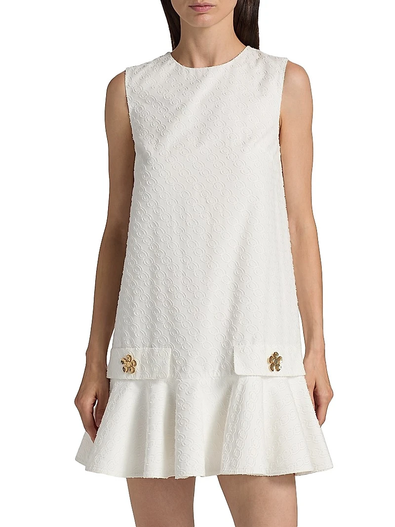 Oscar Chain-Detail Cotton Flounce-Hem Minidress
