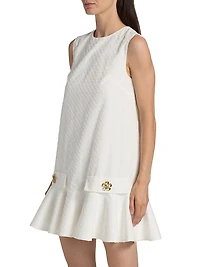 Oscar Chain-Detail Cotton Flounce-Hem Minidress